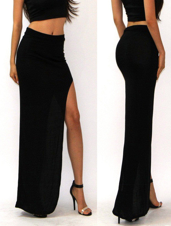 New Fashion Charming Sexy Women Lady Long Skirts Open Side Split Skirt Long Maxi Skirt Black - CelebritystyleFashion.com.au online clothing shop australia