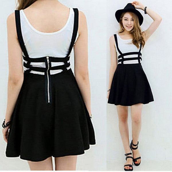 Retro Hollow Mini Skater Cute Women Suspender Clothes Straps High Waist Skirt - CelebritystyleFashion.com.au online clothing shop australia