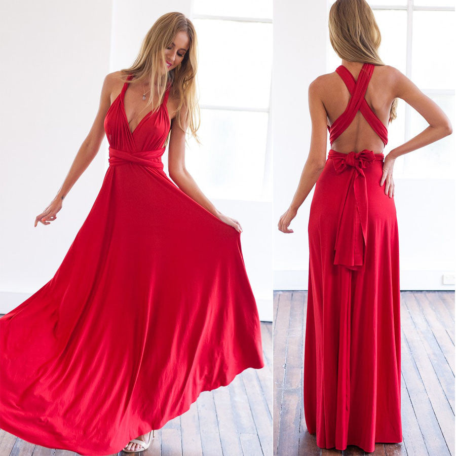 ZKY Summer Sexy Women Maxi Dress Red Beach Long Dress Multiway Bridesmaids Convertible Wrap Dresses Robe Longue Femme - CelebritystyleFashion.com.au online clothing shop australia