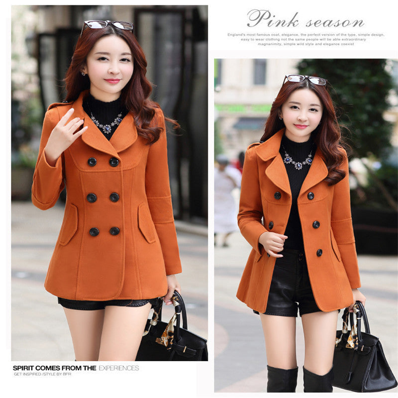 Women Woolen Coats Winter Trench Coat Fashion Solid Double Breasted Overcoat Turn-down Collar Slim Outerwear C8103 - CelebritystyleFashion.com.au online clothing shop australia