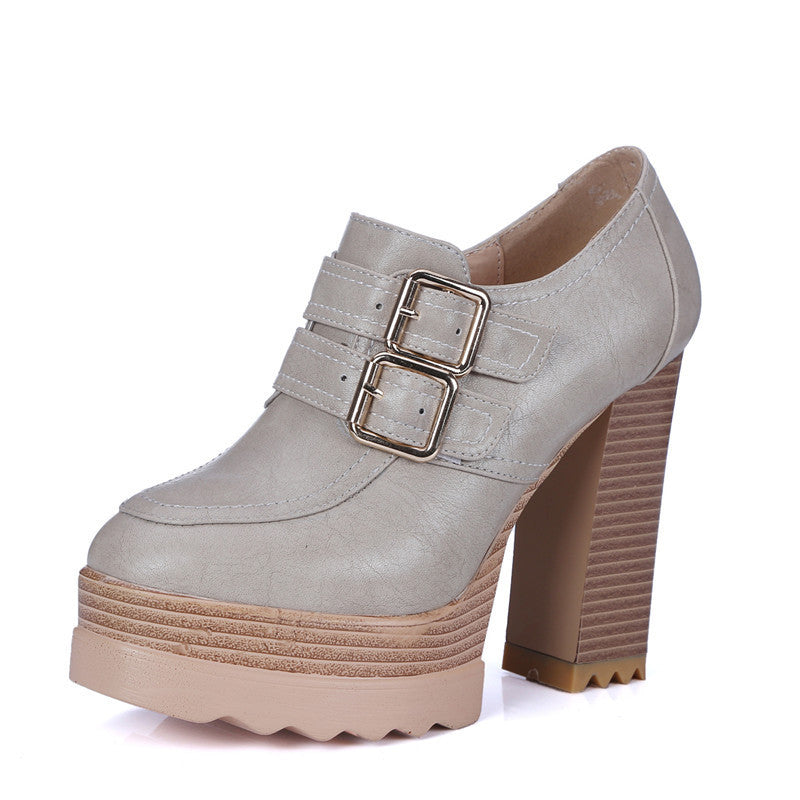 Spring Autumn Thick High Heeled Pumps Round Toe Lacing Female Platform Shoes Casual Office Lady Shoes Square Heeled - CelebritystyleFashion.com.au online clothing shop australia