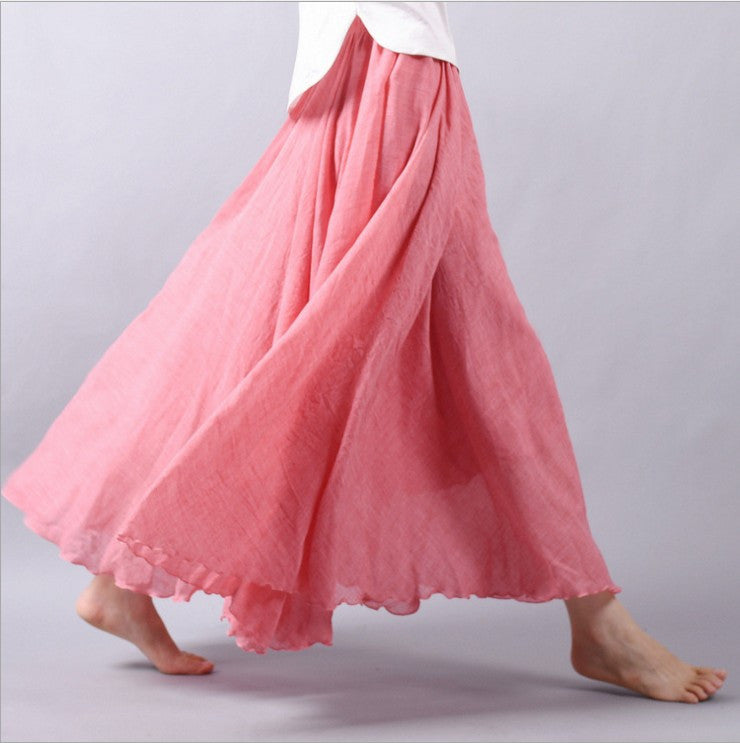 Women Linen Cotton Long Skirts Elastic Waist Pleated Maxi Skirts Beach Boho Vintage Summer Skirts Faldas Saia - CelebritystyleFashion.com.au online clothing shop australia