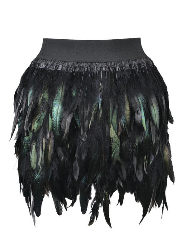 Women Feather Mini Skirt Elastic Waist High Street One Size Fits For XS-L - CelebritystyleFashion.com.au online clothing shop australia