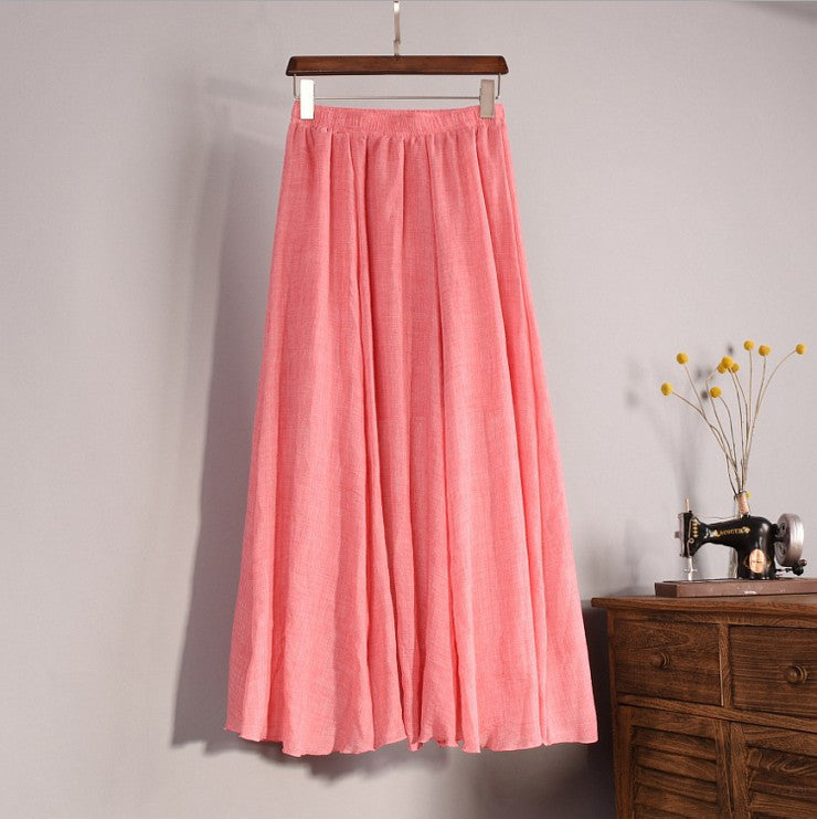 Women Top quality Cotton and Linen Long Skirt Elastic Waist A-line Pleated Maxi Beach Vintage Summer Skirts - CelebritystyleFashion.com.au online clothing shop australia