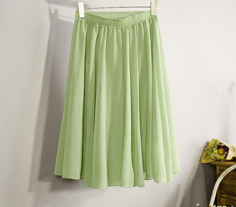 Fashion Women's Elegant 23 Color High Waist Chiffon Pleated Midi Skirt Ladies Casual Slim Beach Skater Skirts Saia SK17 - CelebritystyleFashion.com.au online clothing shop australia