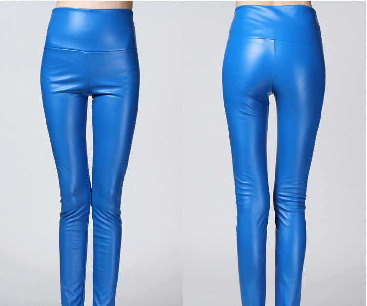 Thicken Winter PU Leather women pants high waist elastic fleece stretch Slim woman pencil pants skinny trousers 25 colors - CelebritystyleFashion.com.au online clothing shop australia