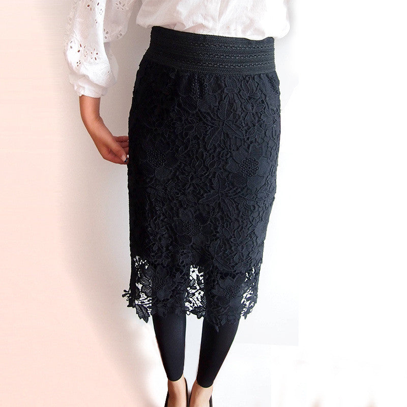 Women Lace Skirt A-Line Hollow Out White Black SKirt Knee Length Plus SIze S-3XL - CelebritystyleFashion.com.au online clothing shop australia