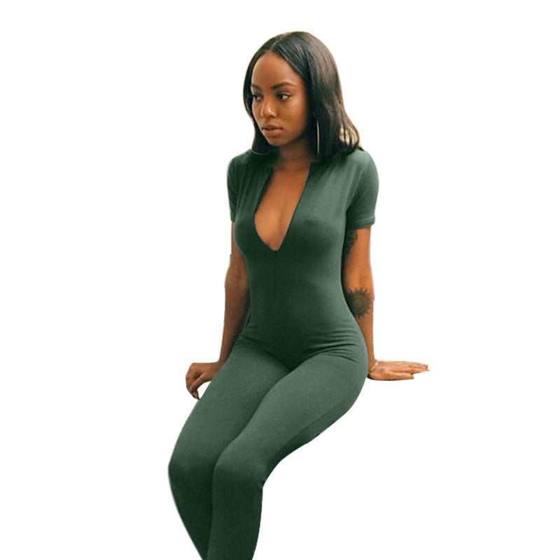 Womens Jumpsuit Polyester winter style women deep v neck jumpsuit long