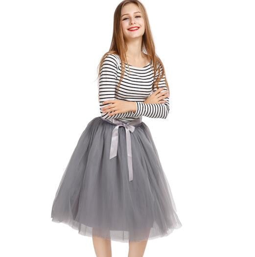 Best Quality 7 Layers Midi Tulle Skirt American Apparel Tutu Skirts Womens Petticoat Elastic Belt Autumn faldas saia jupe - CelebritystyleFashion.com.au online clothing shop australia