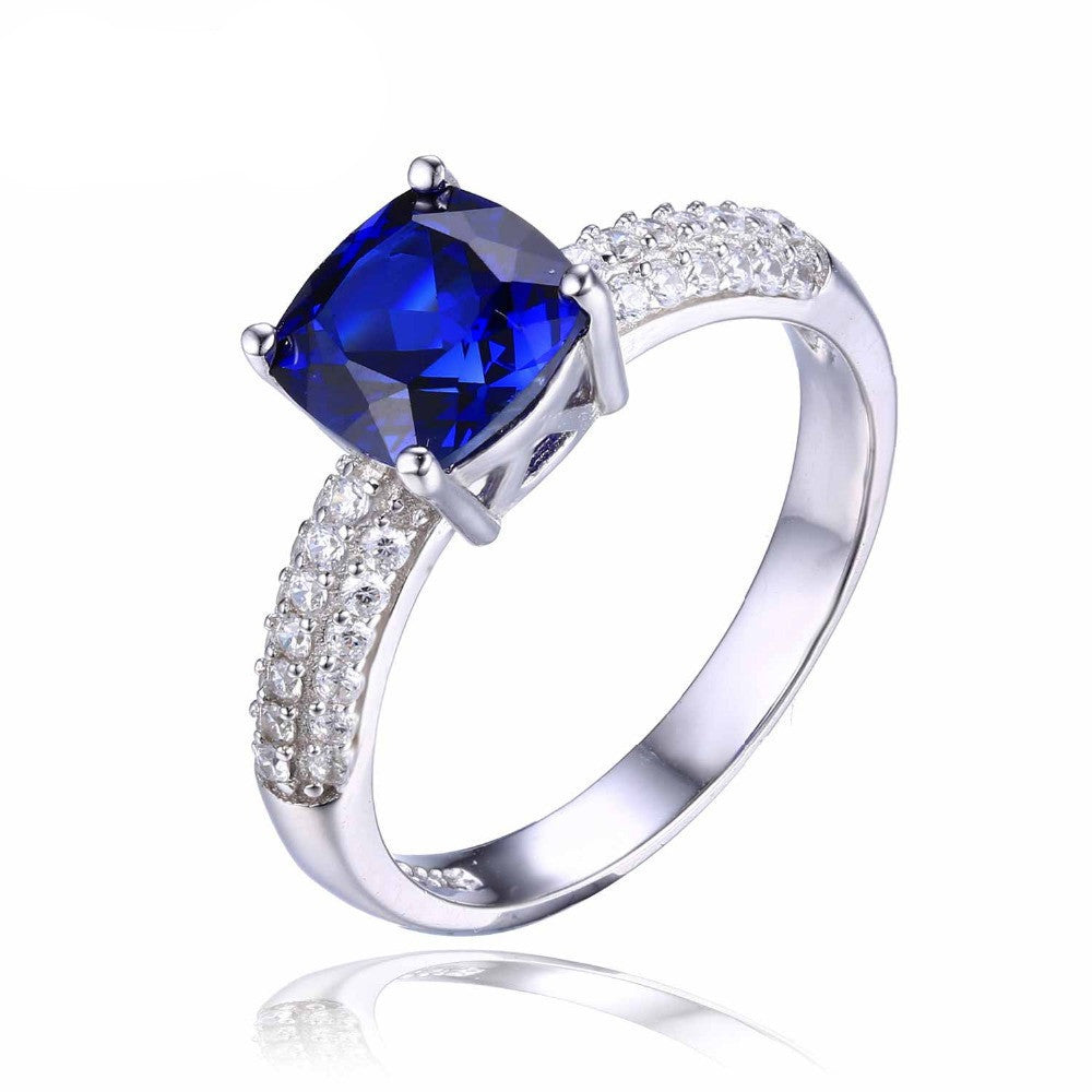 Cushion 2.6ct Created Blue Sapphire Solitaire Engagement Ring 925 Sterling Silver Jewelry New Women Ring - CelebritystyleFashion.com.au online clothing shop australia