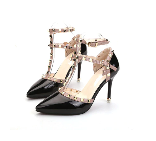 Women Pumps Ladies Sexy Pointed Toe High Heels Fashion Buckle Studded Stiletto High Heel Sandals Shoes