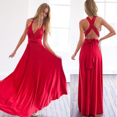 SUMMER SEXY WOMEN MAXI DRESS RED BEACH LONG DRESS MULTIWAY BRIDESMAIDS CONVERTIBLE WRAP DRESSES