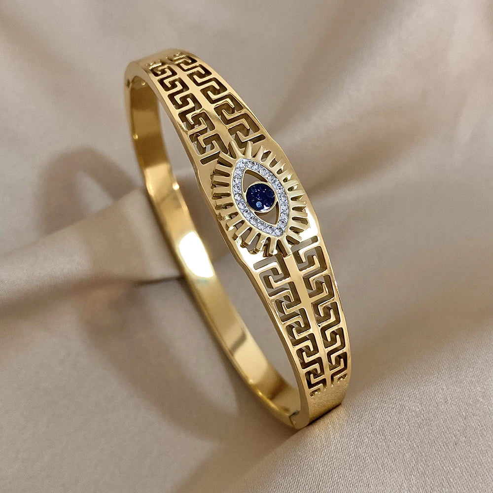 Vintage Evil Eye Bracelet Bangle For Women Stainless Steel Gold Plated Cuff Bracelet Brand Designer Tibetan Mati Greek Wristband-Dollar Bargains Online Shopping Australia
