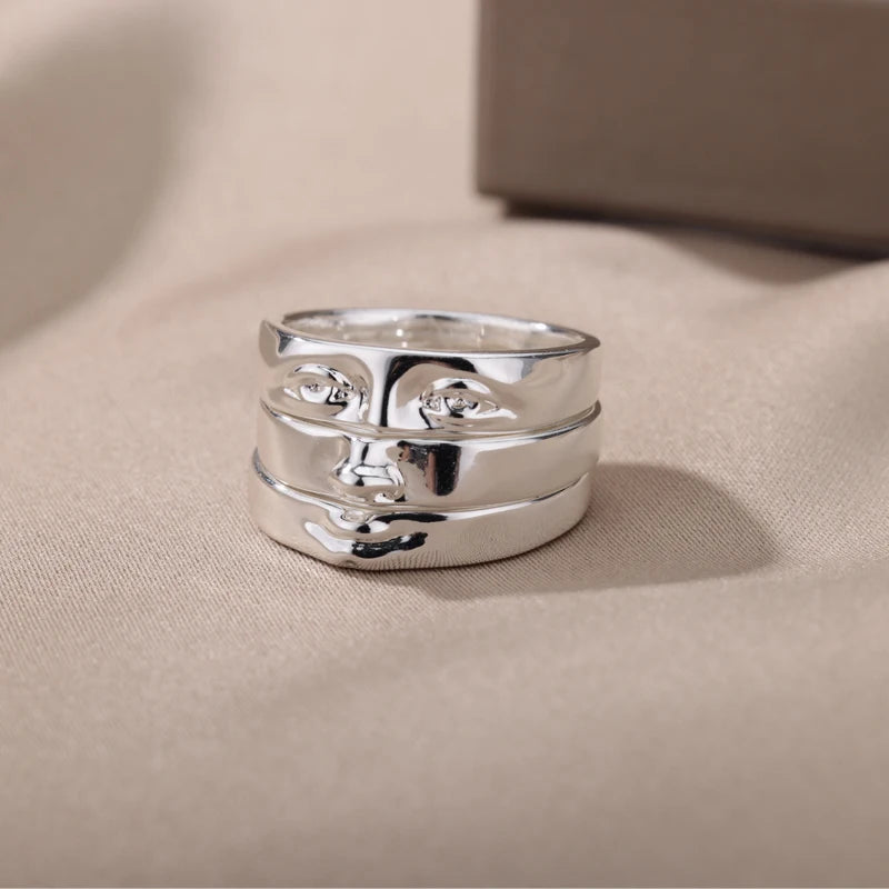Eye Rings For Women Men Stainless Steel Gold Color Vintage Face Ring Sets Luxury y2k Aesthetic Jewelry