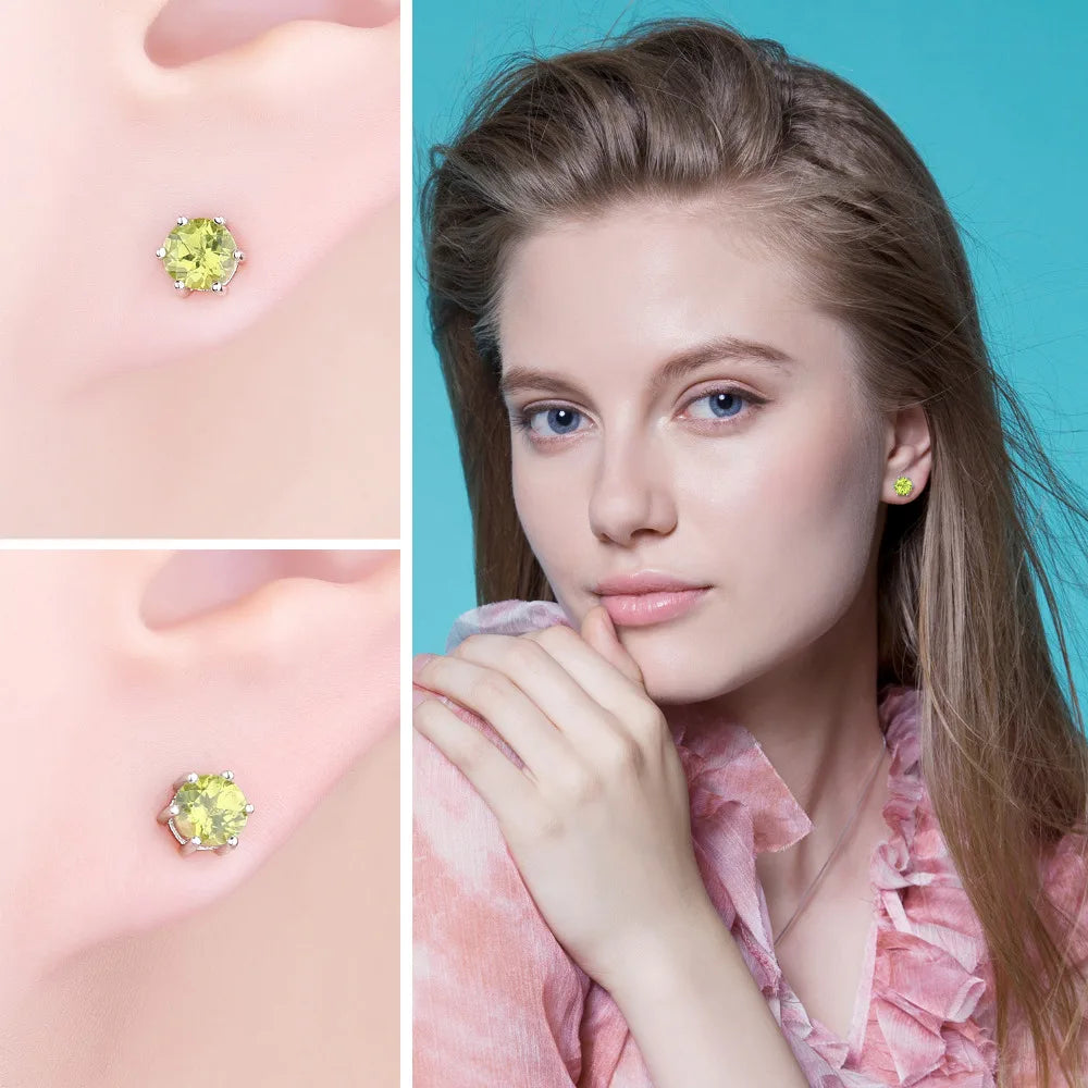Genuine Peridot Blue Topaz Amethyst Citrine Garnet 925 Sterling Silver Stud Earrings for Women Colorful Gemstone