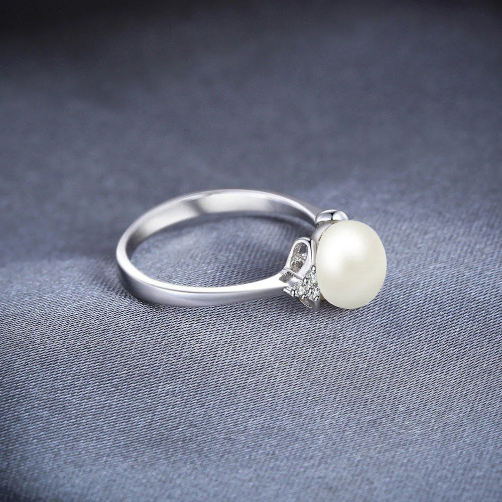 8mm Freshwater Cultured Pearl 925 Sterling Silver Rings for Women Engagement Trendy Ring Fashion Gift Fine Jewelry