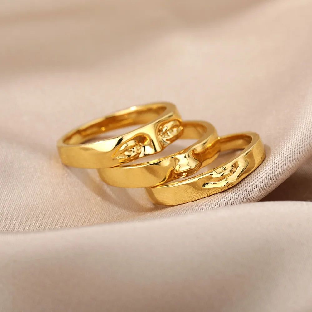 Eye Rings For Women Men Stainless Steel Gold Color Vintage Face Ring Sets Luxury y2k Aesthetic Jewelry