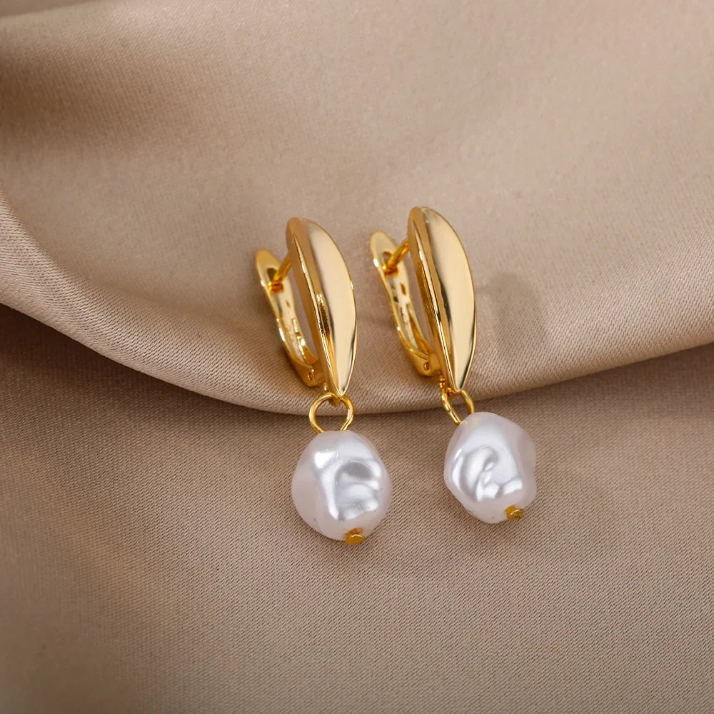 Circle Earrings For Women Vintage Punk Baroque Pearl Earrings Stainless Steel Ear Clip Women Jewelry Imitation Pearl-Dollar Bargains Online Shopping Australia