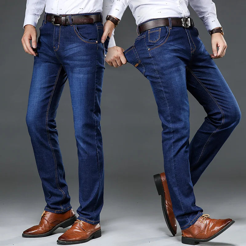 Classic Men's Large Size Jeans Fashion Business Casual Stretch Slim Black Blue Men's Brand Pants