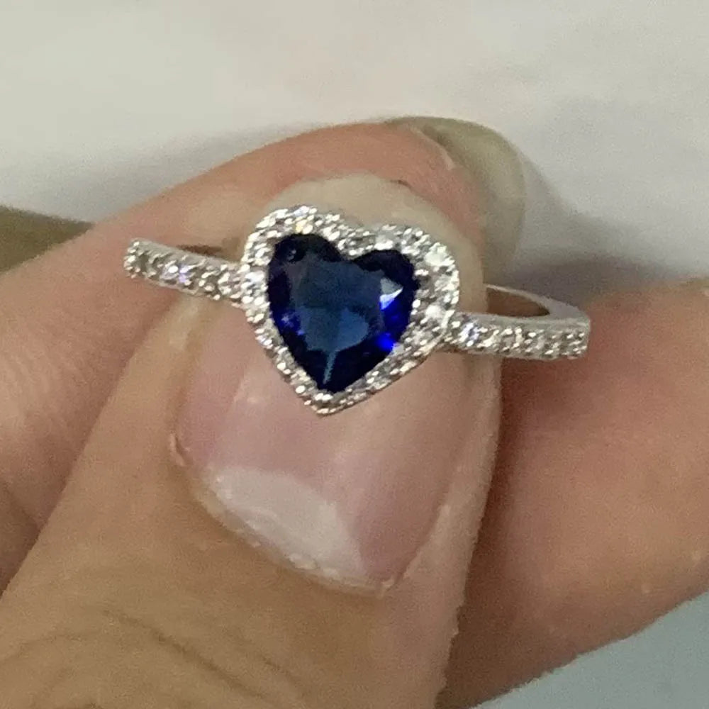 Princess Cut Natural Gemstones Moissanite Zircon Silver Color Engagement Wedding Party Heart  Rings