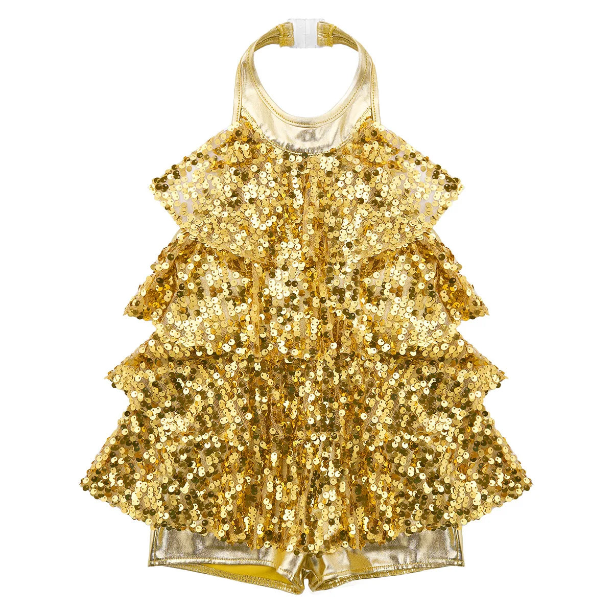 Shiny Sequins Kids Girls Halter Ballet Dance Stage Performance Dress Shorty Unitard Dress Modern Jazz Latin Dancing Costumes-Dollar Bargains Online Shopping Australia
