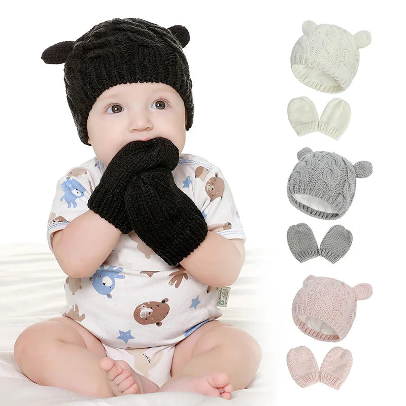 2 PCS Pure Color Baby Kids Girls Boys Winter Warm Knit Hat 2021 New Cute Glove Lovely Beanie Cap Set 0-18 Month-Dollar Bargains Online Shopping Australia