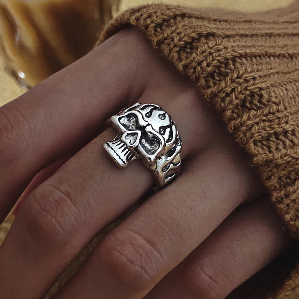 Vintage Gothic Butterfly Snake Angle Flower Multi Element Ring Set For Women Men Retro Personality Finger Adjustable Ring Gifts
