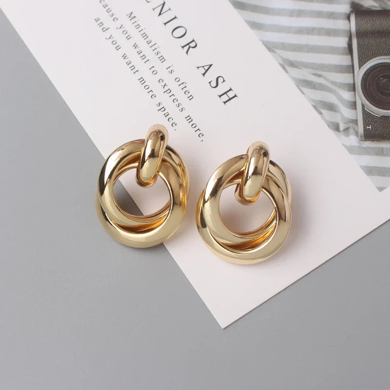 Exaggerated Geometry Irregular Metal Dangle Earrings Spiral Twist Knot Round Smooth Brincos Jewelry-Dollar Bargains Online Shopping Australia