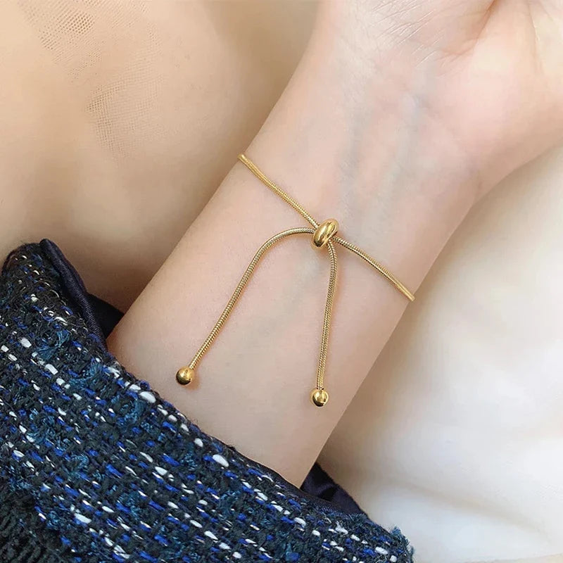 Titanium Steel Pull-out Adjustable Bracelet Gold Color Snake Chain Bangle for Women Girl Men Beads Jewelry-Dollar Bargains Online Shopping Australia