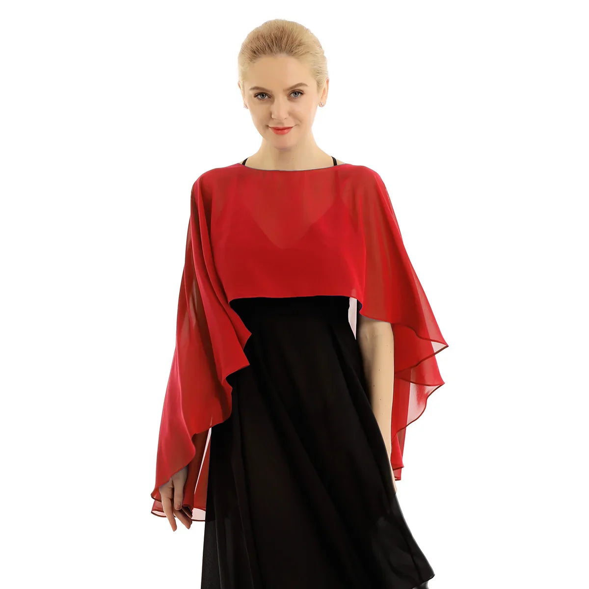 Women Chiffon Solid Pullover Capes Shawl Hi-low Hem Thin Soft Shrug Ponchos for Wedding Bridal Bridesmaid Evening Party Dress-Dollar Bargains Online Shopping Australia