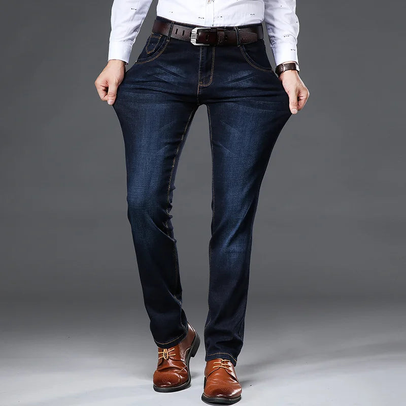 Classic Men's Large Size Jeans Fashion Business Casual Stretch Slim Black Blue Men's Brand Pants
