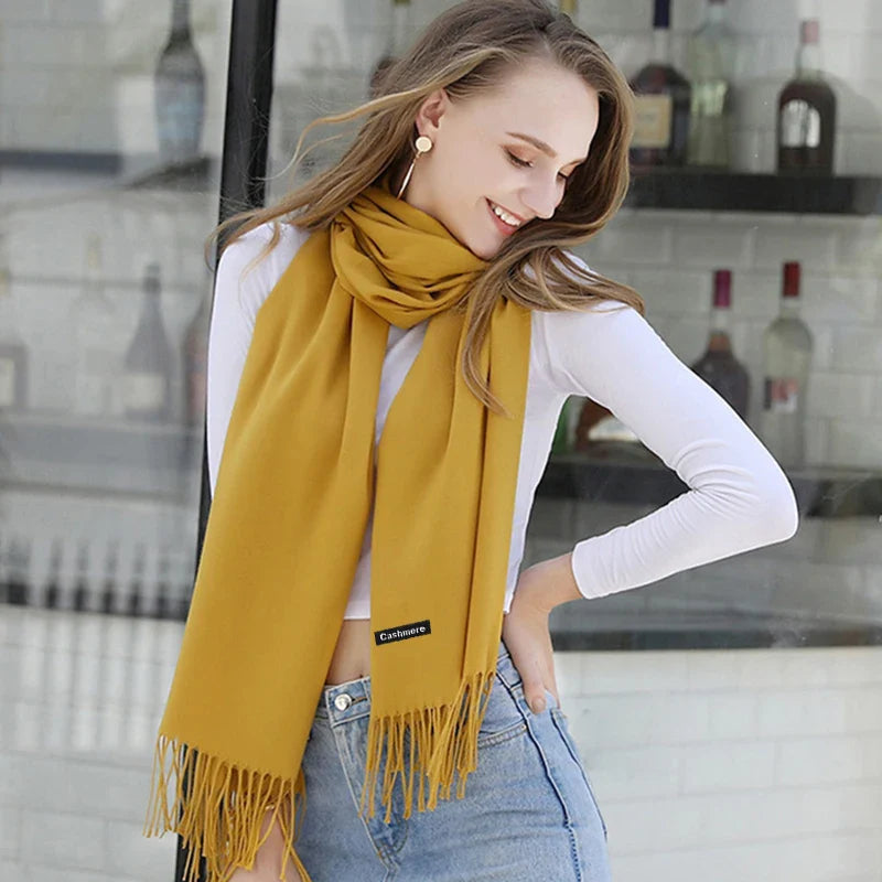 Winter Cashmere Women Scarf Female Luxury Brand Scarves Lady Tassel Bandana Women Solid Shawl Wraps Pashmina