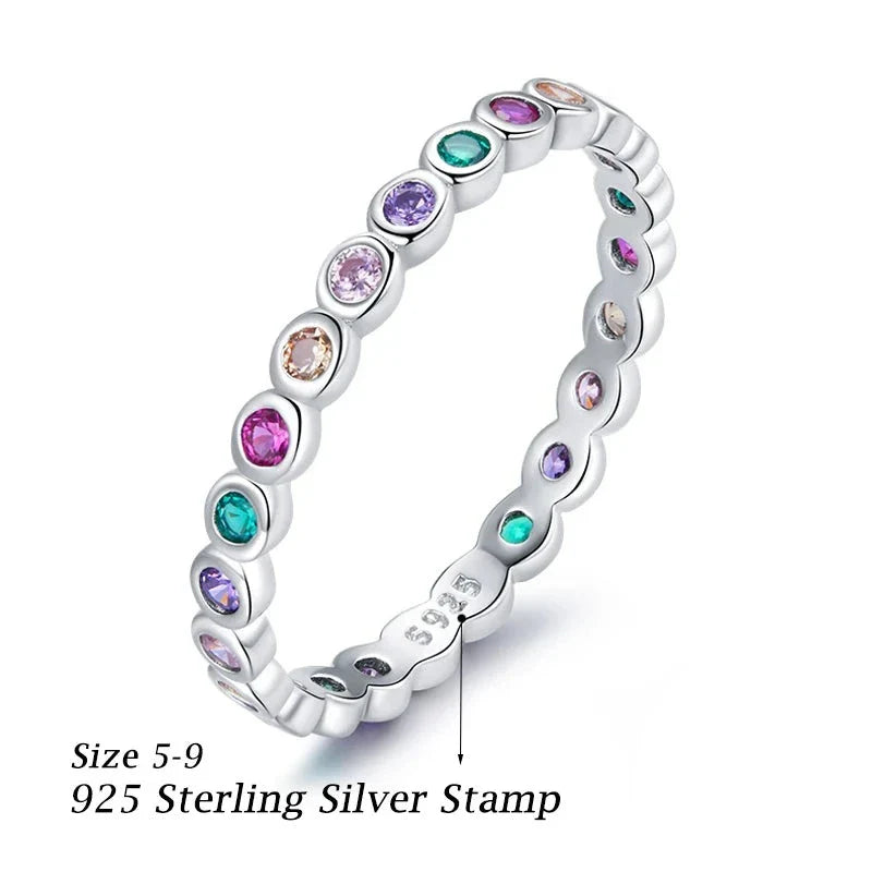 Sterling Silver Multicolor Zircon Finger Ring for Women Trendy Fashion Dazzling CZ Stone