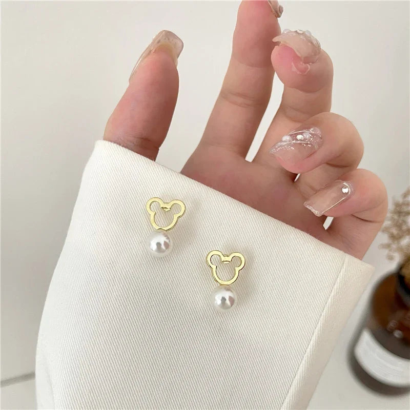 Cute Mouse Pearl Earrings Stud Wholesale 2021 Charm Exquisite Bear Stainless Steel Earrings Women's Jewelry-Dollar Bargains Online Shopping Australia