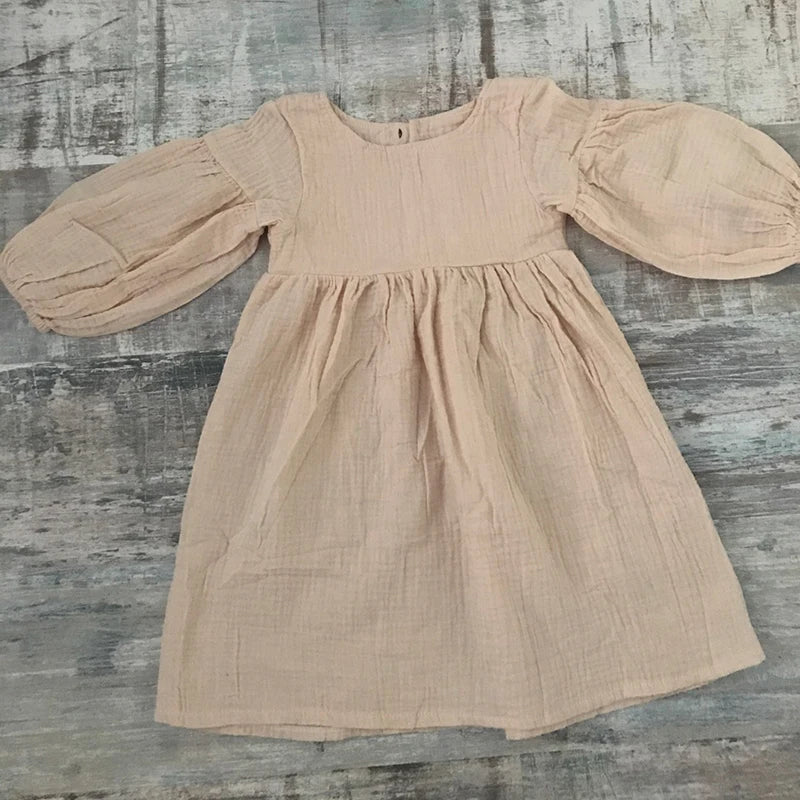 Children's Organic Cotton Double Gauze Loose Pockets Baby Girls Dress Fashion Princess Casual Kids Dresses-Dollar Bargains Online Shopping Australia