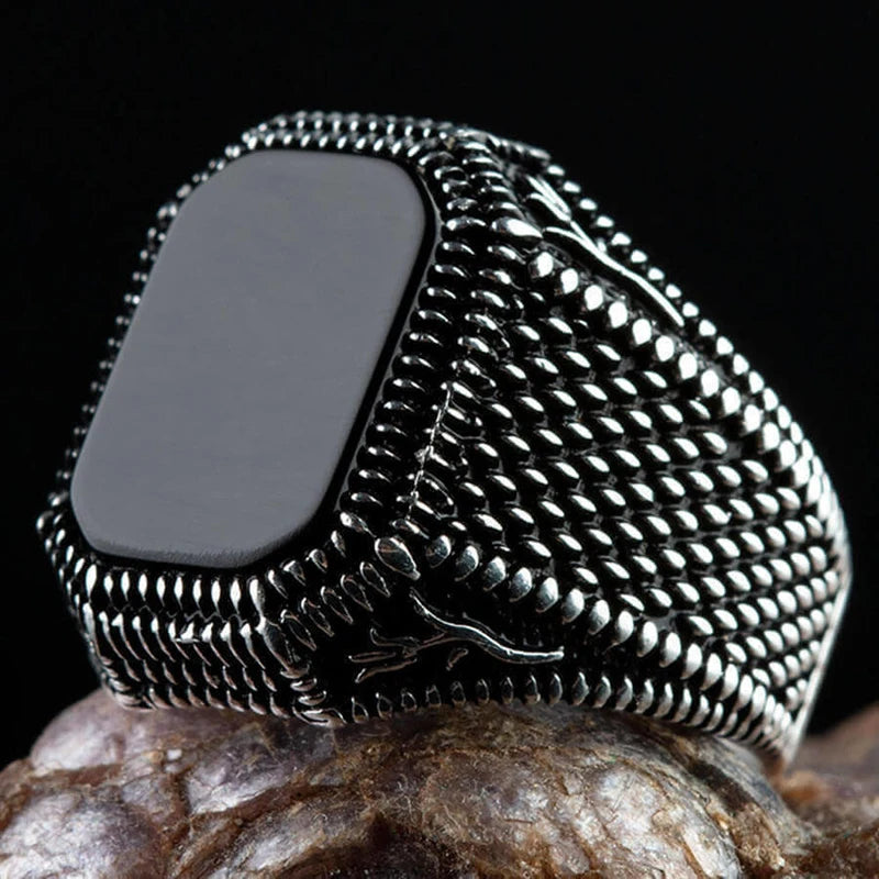 30 Styles Vintage Handmade Turkish Signet Ring For Men Women Ancient Silver Color Black Onyx Stone Punk Rings Religious Jewelry
