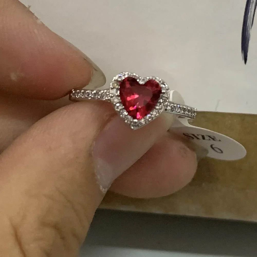 Princess Cut Natural Gemstones Moissanite Zircon Silver Color Engagement Wedding Party Heart  Rings