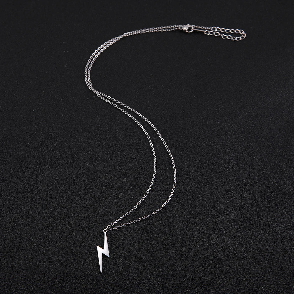 Steel Lightning Pendent Necklace for Men Women Powerful Chain Necklaces Punk Couple Jewelry Gifts for Friend