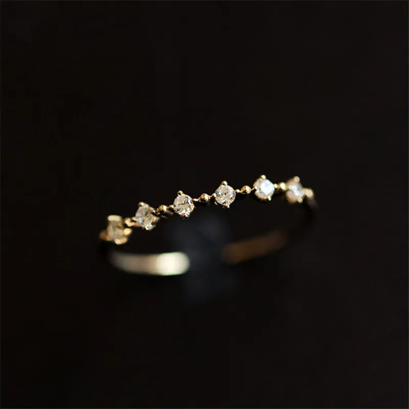Sterling Silver Plating Gold Fashion Diamond Ring Women Exquisite Sweet Wedding Jewelry Accessories