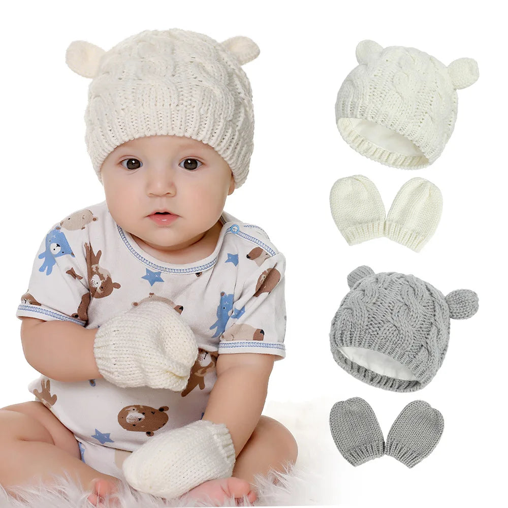 2 PCS Pure Color Baby Kids Girls Boys Winter Warm Knit Hat 2021 New Cute Glove Lovely Beanie Cap Set 0-18 Month-Dollar Bargains Online Shopping Australia