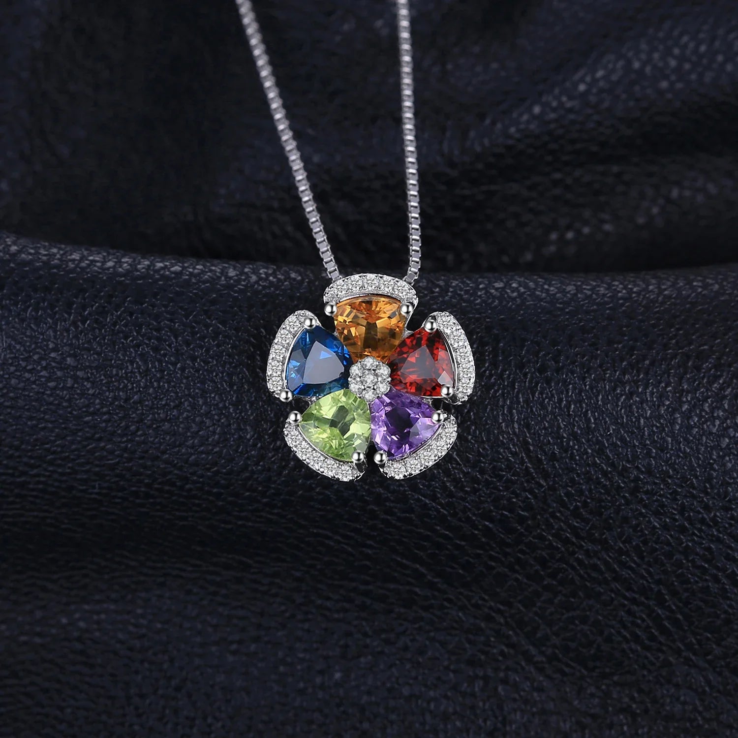 2.6ct Genuine Blue Topaz Amethyst Citrine Garnet Peridot 925 Sterling Silver Pendant Necklace for Woman No Chain