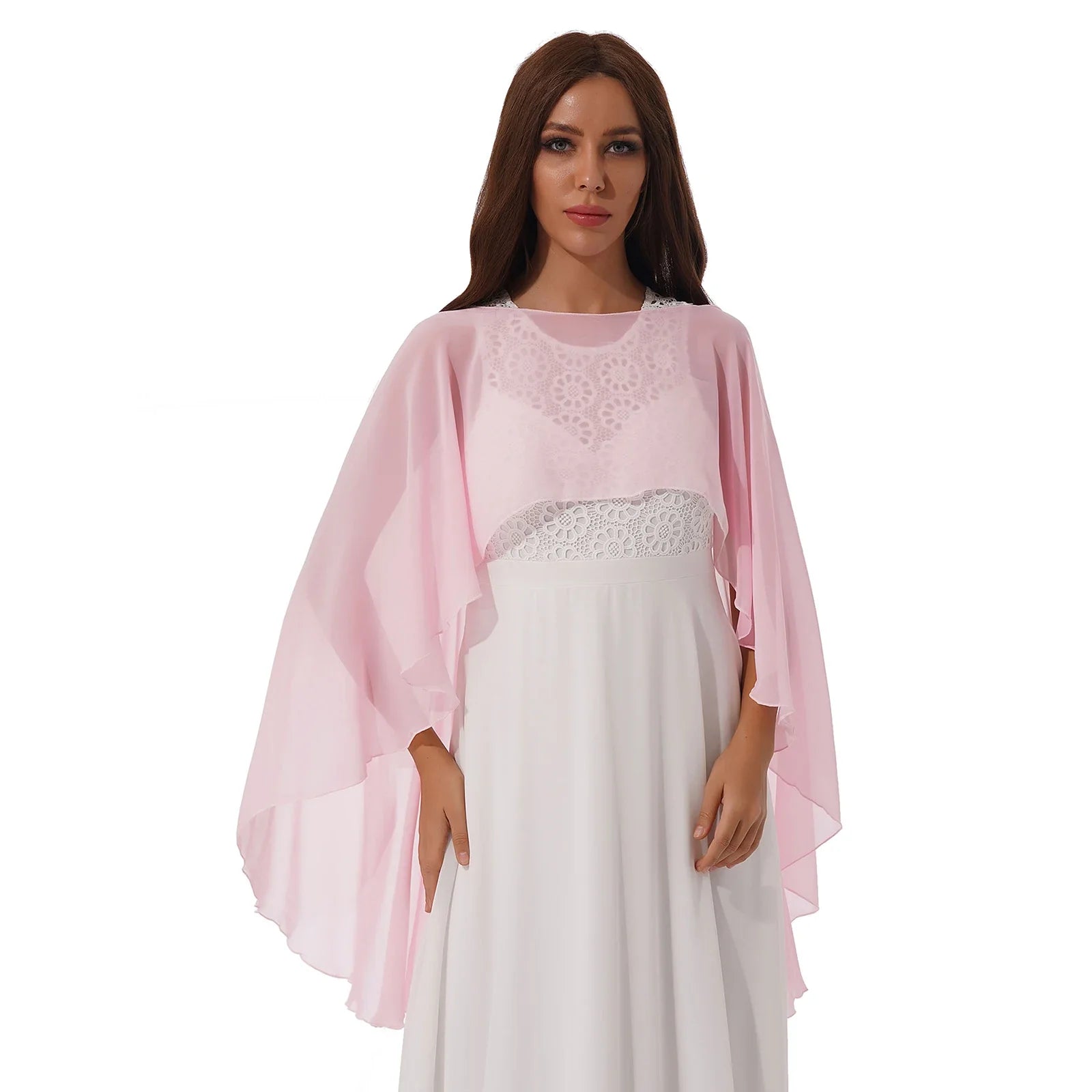 Women Chiffon Solid Pullover Capes Shawl Hi-low Hem Thin Soft Shrug Ponchos for Wedding Bridal Bridesmaid Evening Party Dress-Dollar Bargains Online Shopping Australia