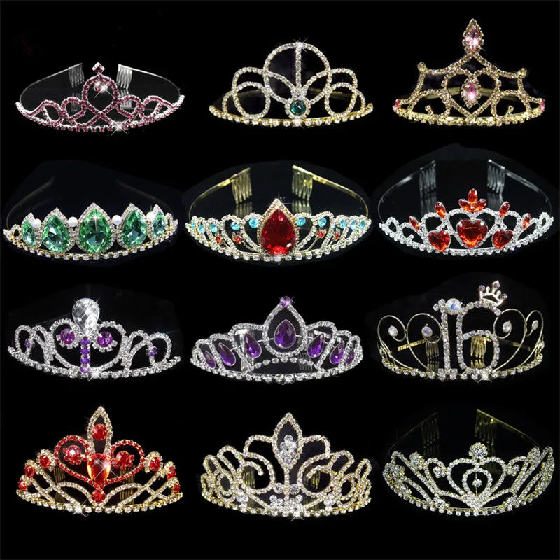 Wedding Bridal Princess Austrian Crystal Tiara Crown Veil Hair Accessory For Girls Children Tiara Crown Hair Jewelry
