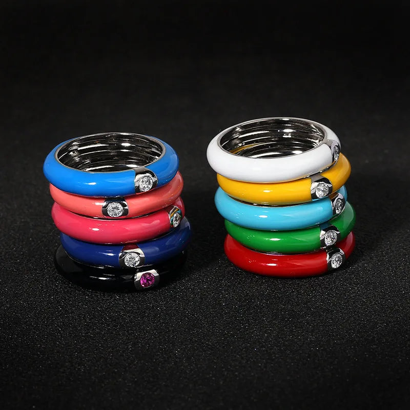 925 Silver Creative Retro Colorful Enamel Ring Female Minimalist Flower For Ladies Wedding Party Engagement Jewelry Gift