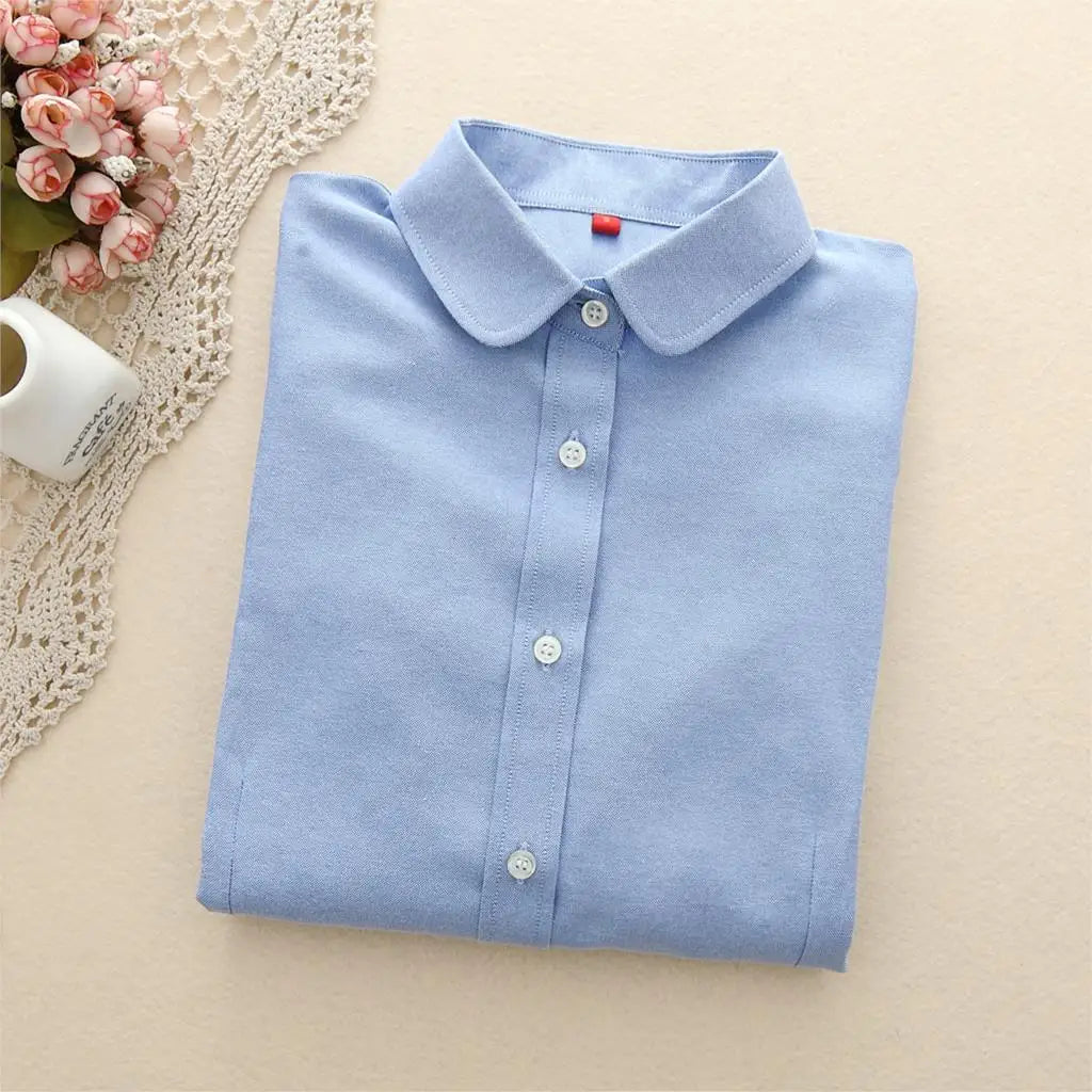 Women Blouse Shirts Oxford Cotton Long Sleeve Ladies White Casual Shirt Blouses Female Clothes Tops