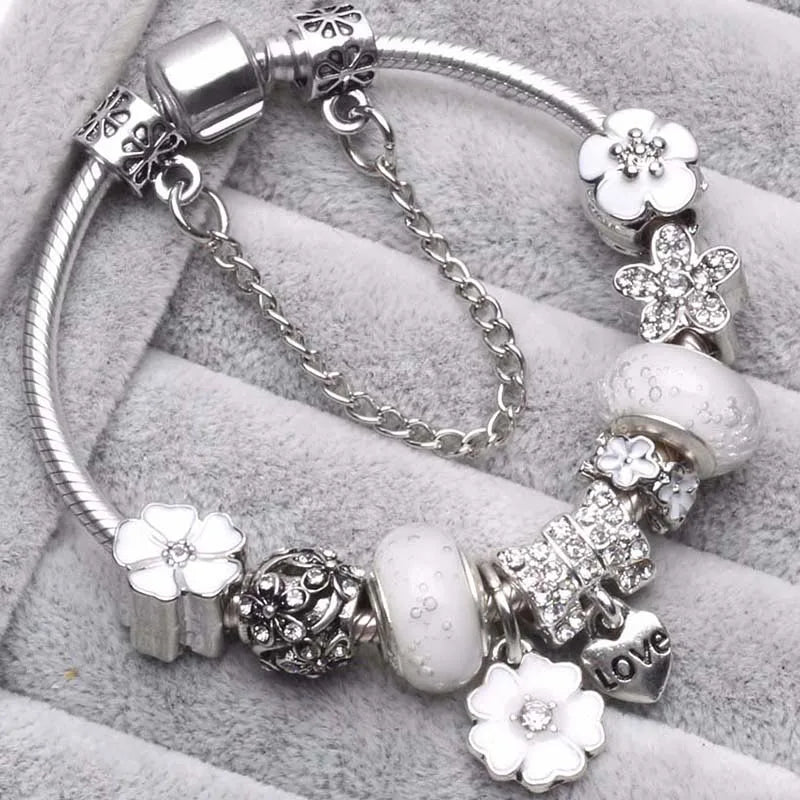 Vintage Silver Color Charms Bracelets for Women DIY Crystal Beads Brand Bracelets Women