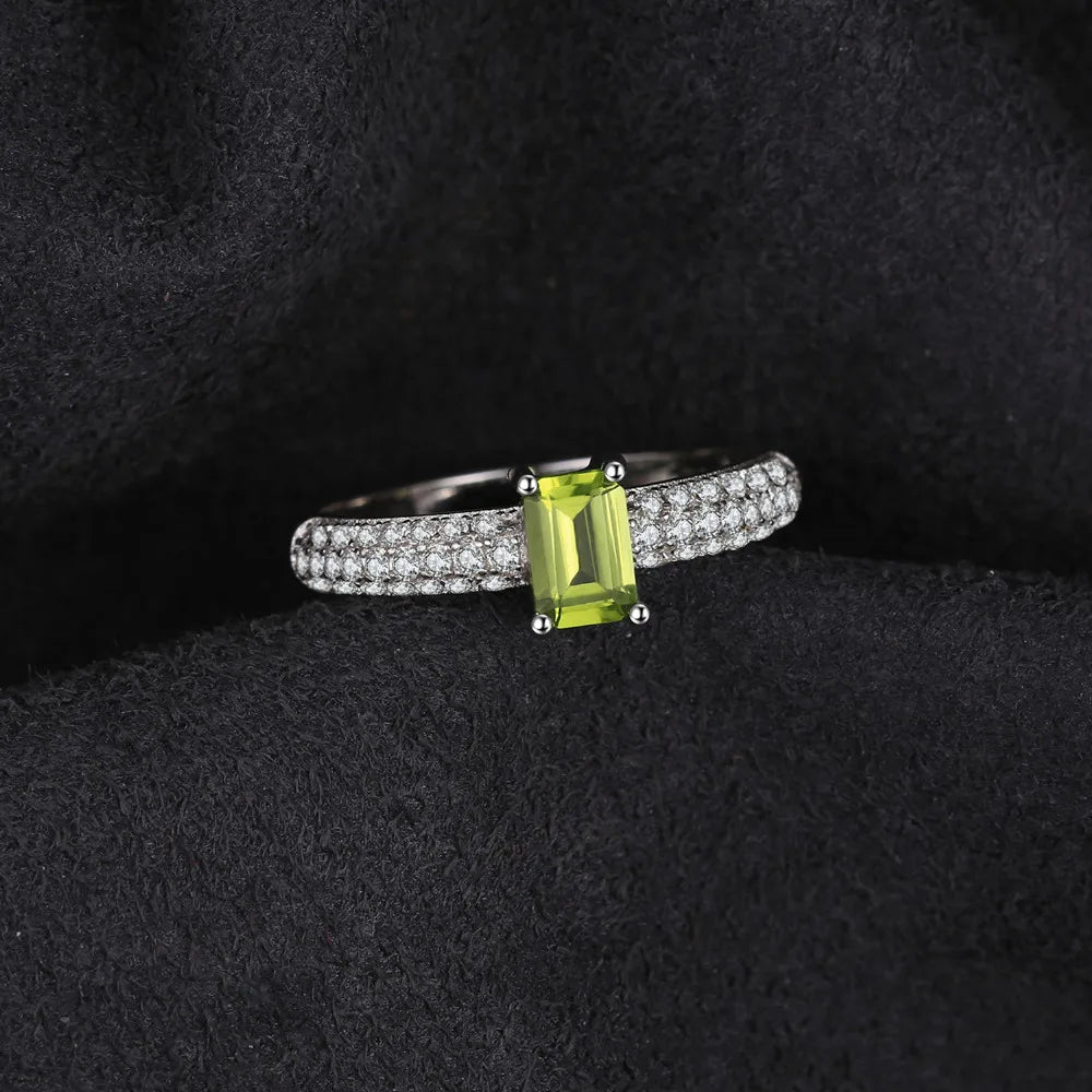 Emerald Cut Natural Peridot 925 Sterling Silver Solitaire Ring for Women Gemstone Fine Jewelry Anniversary Gift