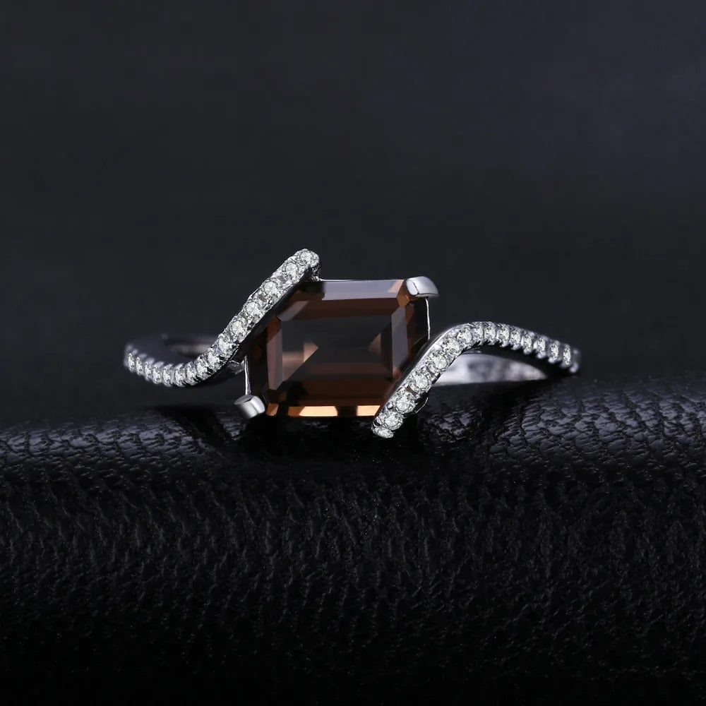 1.7ct Emerald Cut Genuine Smoky Quartz 925 Sterling Silver Ring for Woman Wedding Engagement Gemstone Jewelry