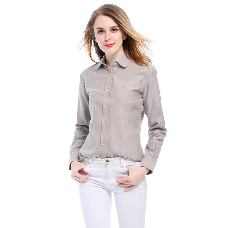 Women Blouse Shirts Oxford Cotton Long Sleeve Ladies White Casual Shirt Blouses Female Clothes Tops