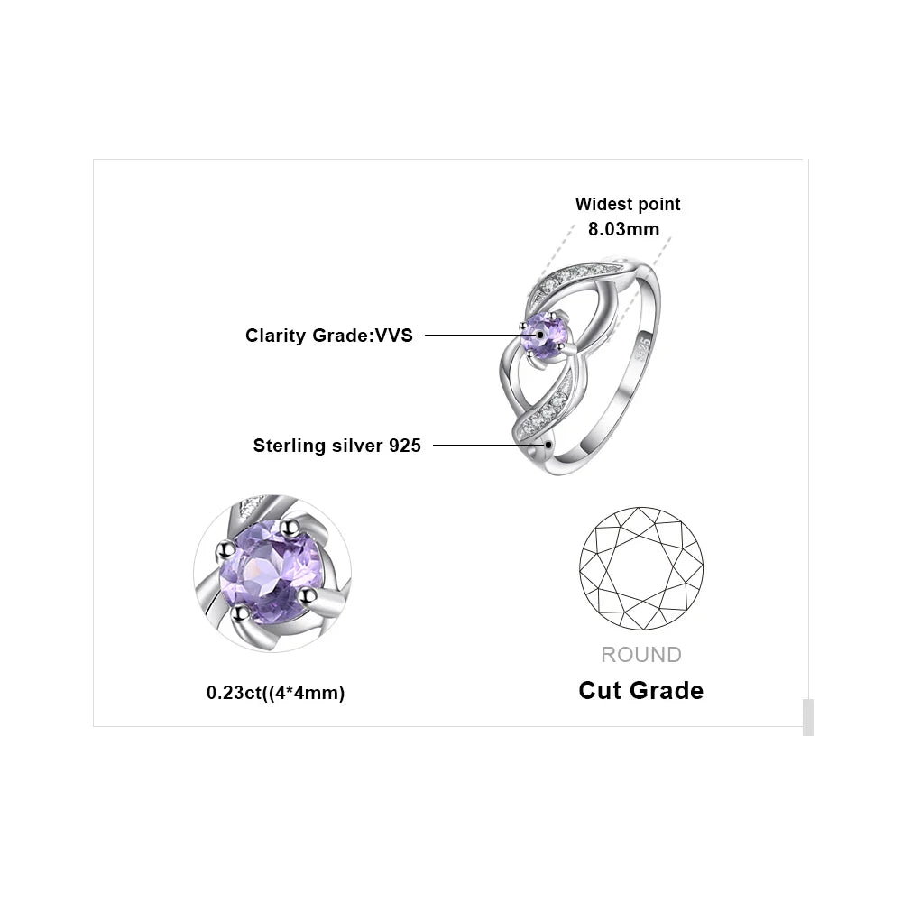 Infinity Round Natural Amethyst 925 Sterling Silver Rings for Women Fashion Purple Gemstone Jewelry Statement Band